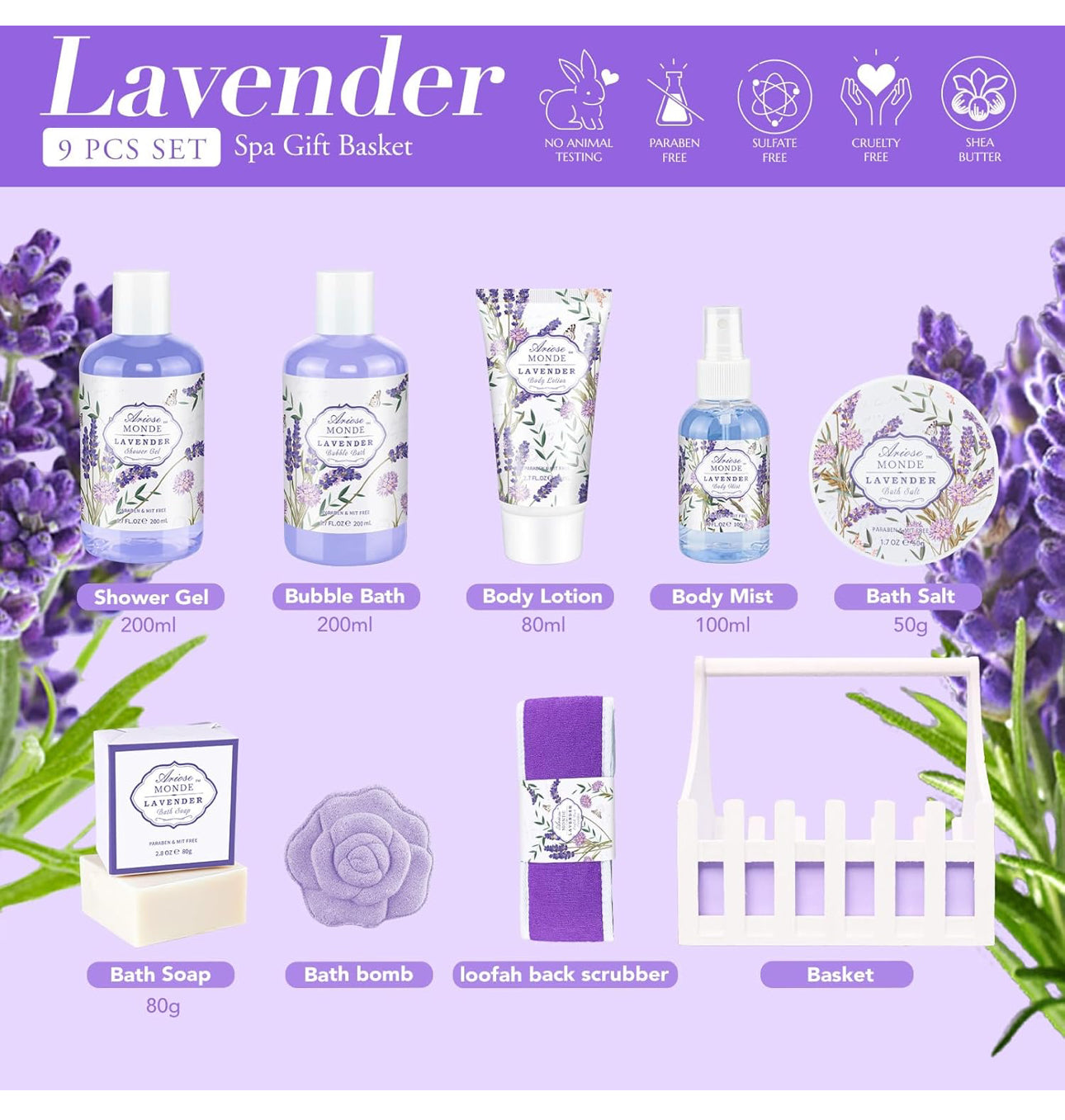 ArioseMonde (Lavender Spa Gift Set) 8pcs Set Body Lotion, Body Mist and others