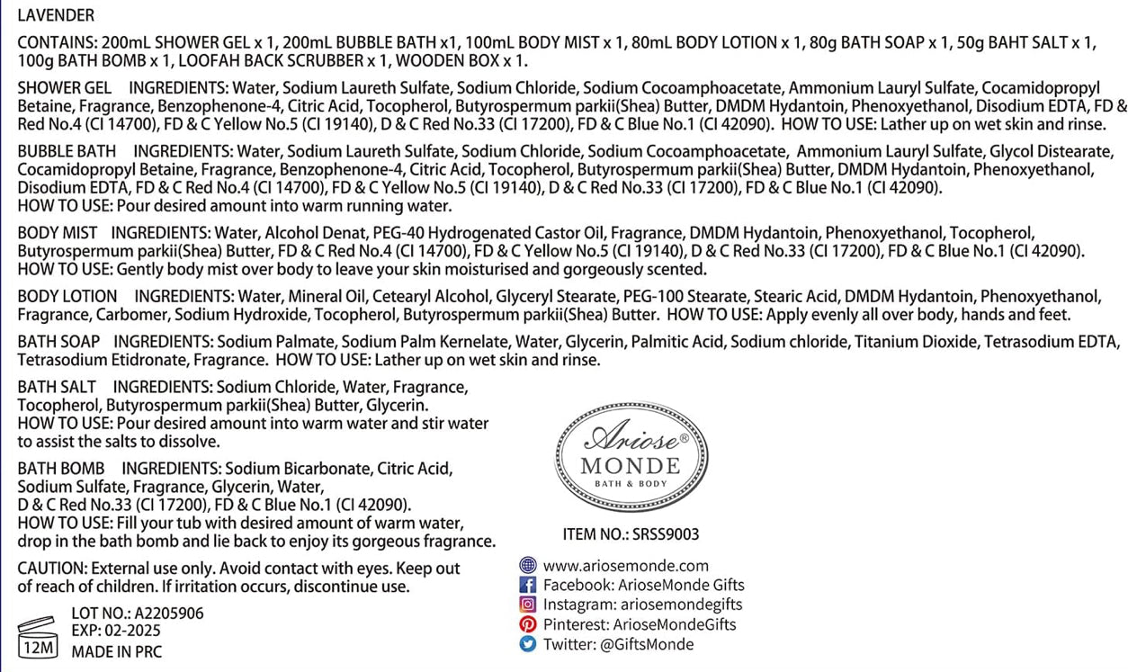 ArioseMonde (Lavender Spa Gift Set) 8pcs Set Body Lotion, Body Mist and others