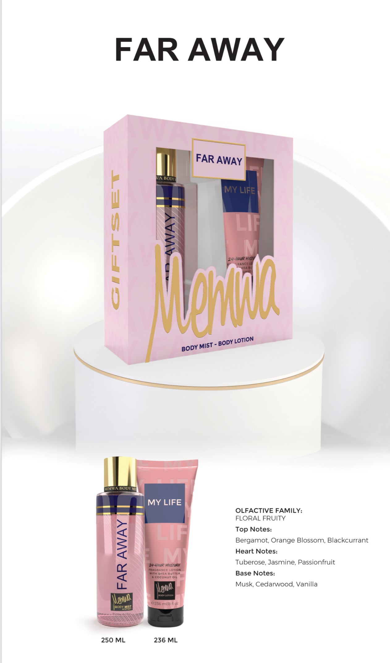 Gulf Orchid - Gift Set - Memwa Far Away (236 ML body lotion & 250 ML Body Mist) Bergamot, Orange Blossom, Blackcurrant
